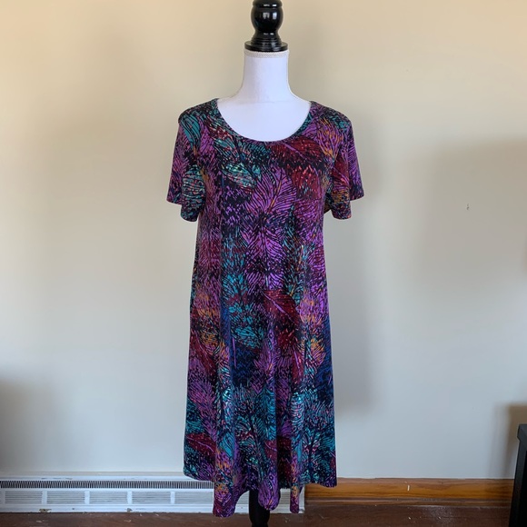 Medium Feather Pattern Lularoe Carly Dress - Picture 1 of 5